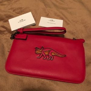 Coach Triceratops Dinosaur Red Wristlet Purse